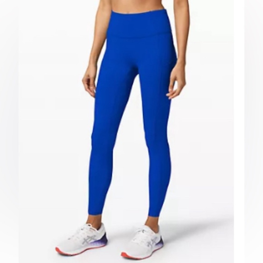 Lululemon fast and free, high-rise, tight; size 12; cerulean blue 28”